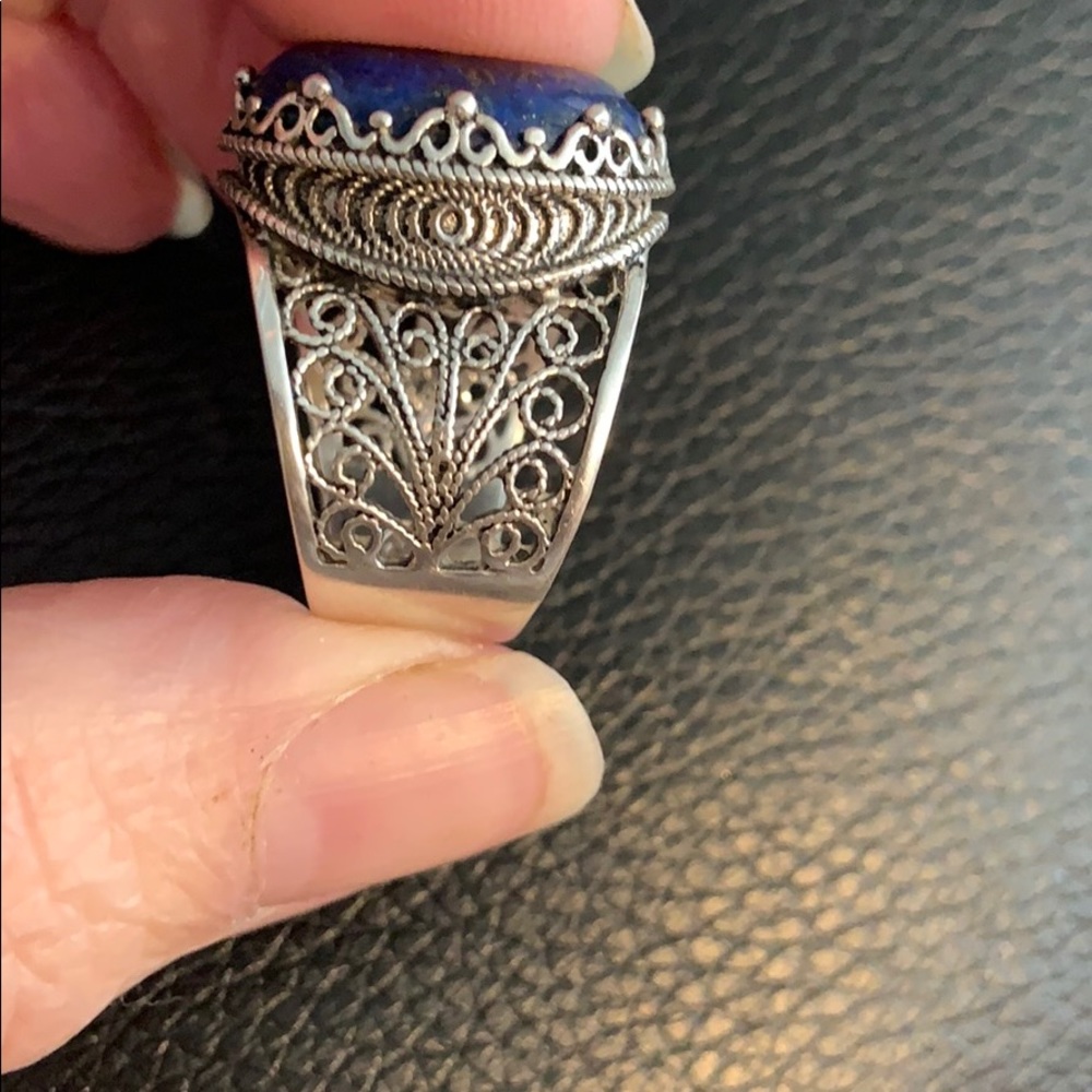 Wonderful Lapis sterling filigree ring - Picture 5 of 6